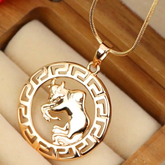 "Zodiac Bull Rose Gold Pendant with Intricate Border Design, XPPT1329 - Picture 1 of 13